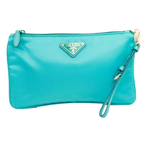 Prada Tessuto Turquoise Nylon Cosmetic Case Wristlet Clutch - Picture 1 of 6